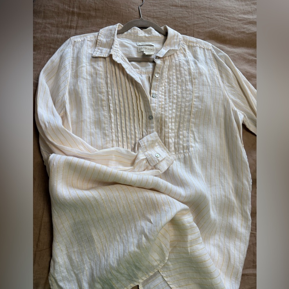 Cynthia Rowley linen Cream and Gold Linen popover Tunic top - Picture 10 of 10